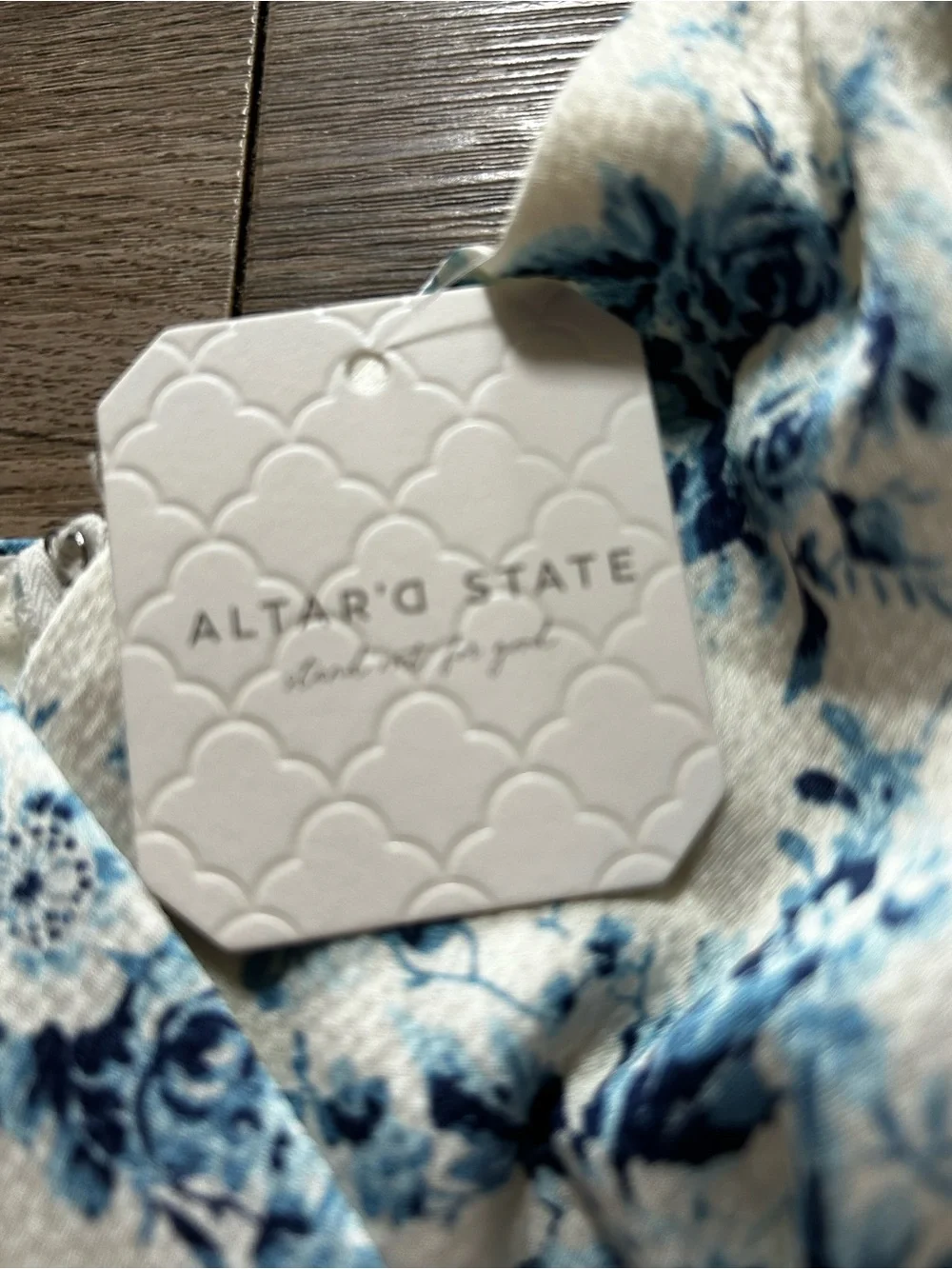 Altar'd State Cream and Blue Floral Puff Sleeve Mini Dress - Picture 3 of 3